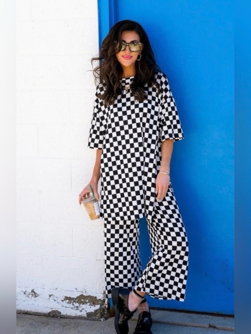 Dressed in LALA Black & White Checkerboard Playsuit size small